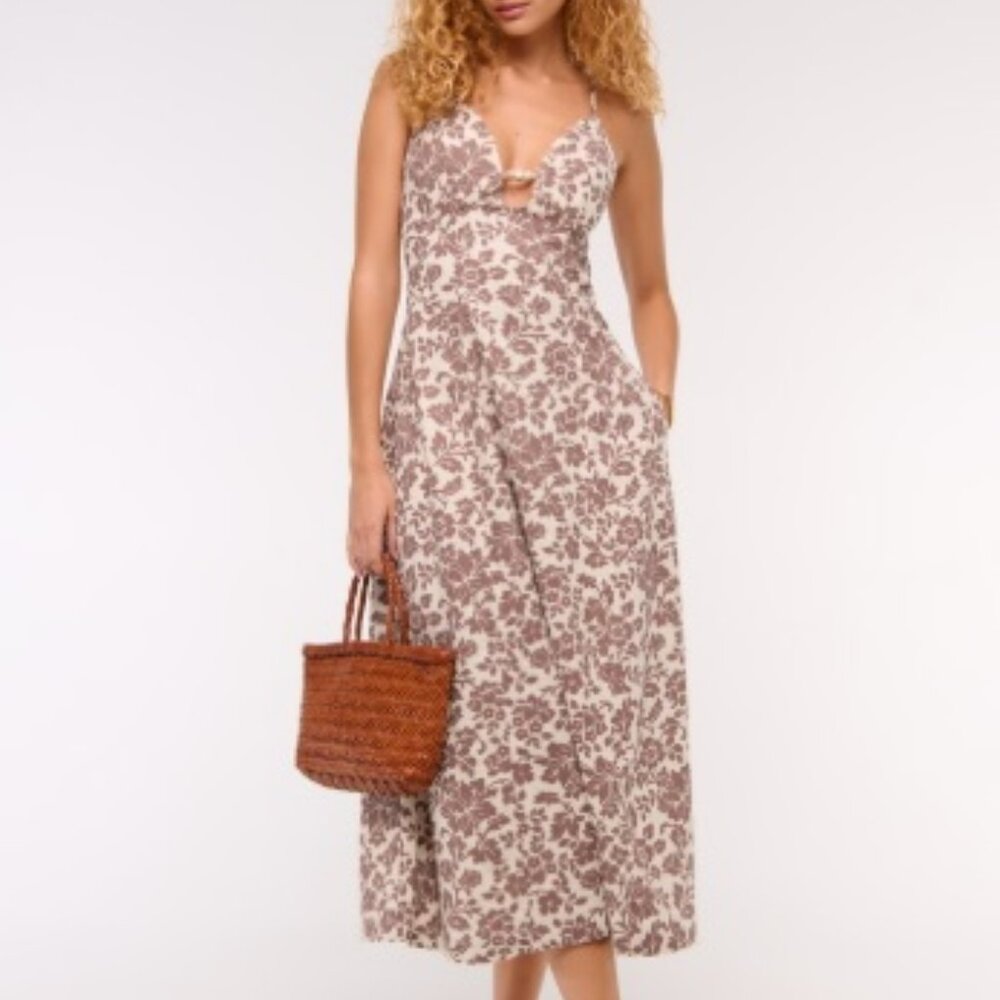 Abercrombie & Fitch Beaded Flowy Midi Dress - Brown Pattern - X Small - NWT